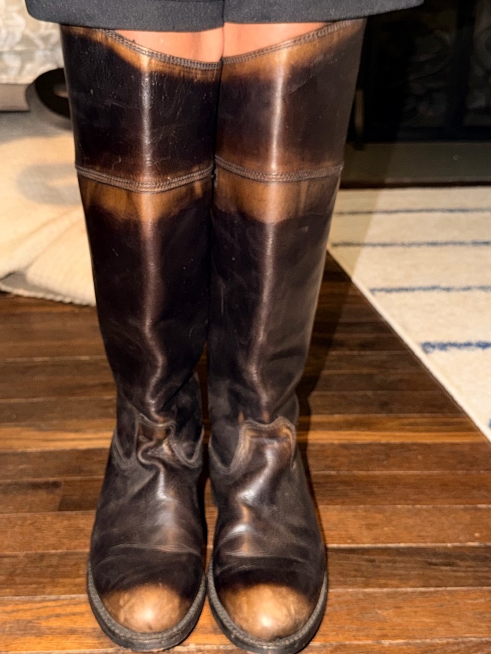 Frye Knee High Riding Boots 8.5M Jet Shoes Black Leather Goodyear Welted USA